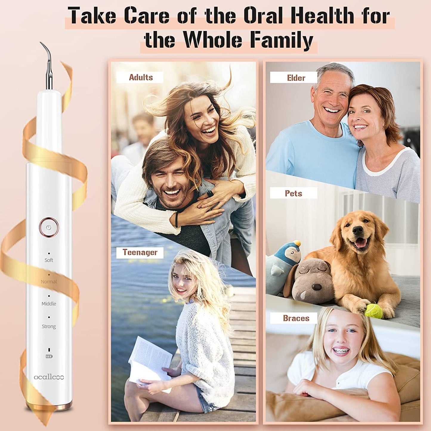 JEEBOX Plaque Remover for Teeth, Electric Tooth Cleaner Tartar Remover for Teeth, Teeth Cleaning Kit Dental Tools with 4 Adjustable Modes & 2 Replaceable Heads & Oral Mirror & LED Light