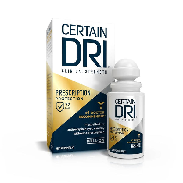 Certain Dri Prescription Strength Clinical Antiperspirant Roll-On Deodorant, Hyperhidrosis Treatment for Men & Women, Unscented, 1.2 Fl oz, 1 Pack Vitamins Depots