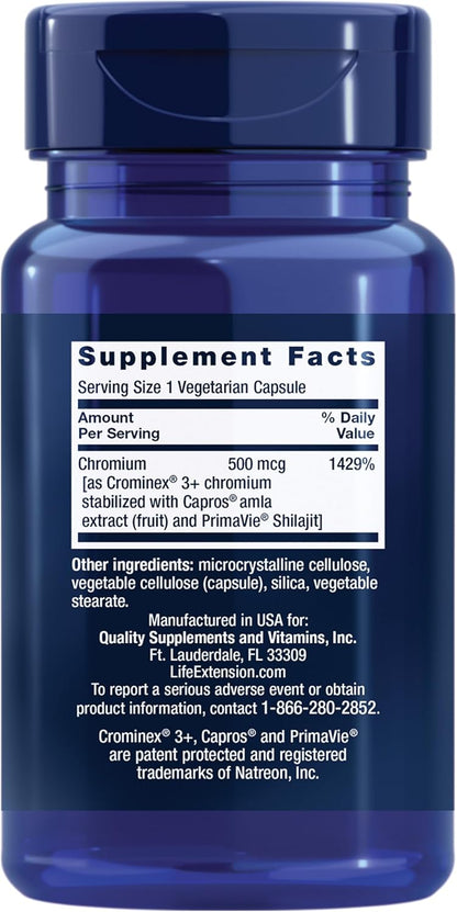 Life Extension Optimized Chromium with Crominex 3+ 500 mcg, 60 Vegetarian Capsules