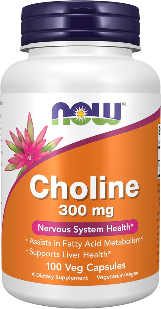 NOW Supplements Choline 300 mg, 100 Veg Capsules