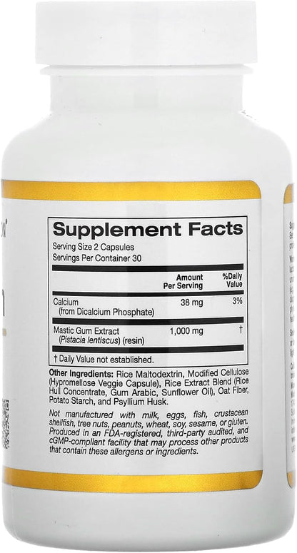 California Gold Nutrition, Mastic Gum with Calcium, 500 mg, 60 Veggie Capsules