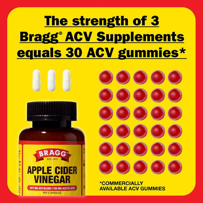 Bragg Apple Cider Vinegar Capsules - 750mg of Acetic Acid – Immune & Weight Management Support - 90 capsules