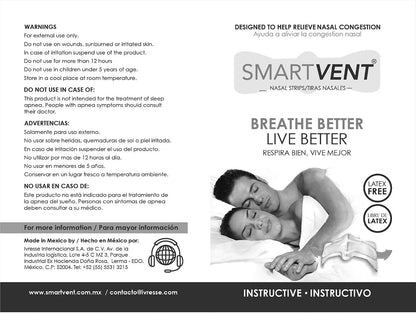 SMART VENT 40 Drug and Latex Free Nasal Strips That Instantly Relieve Nasal Congestion Breathe Better, Live Better. Includes 2 Practical Cases.