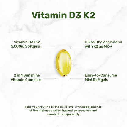 DEAL SUPPLEMENT Vitamin D3 K2 Softgel, 250 Count, 2-1 Complex, Vitamin D3 5000 IU & Vitamin K2 MK7