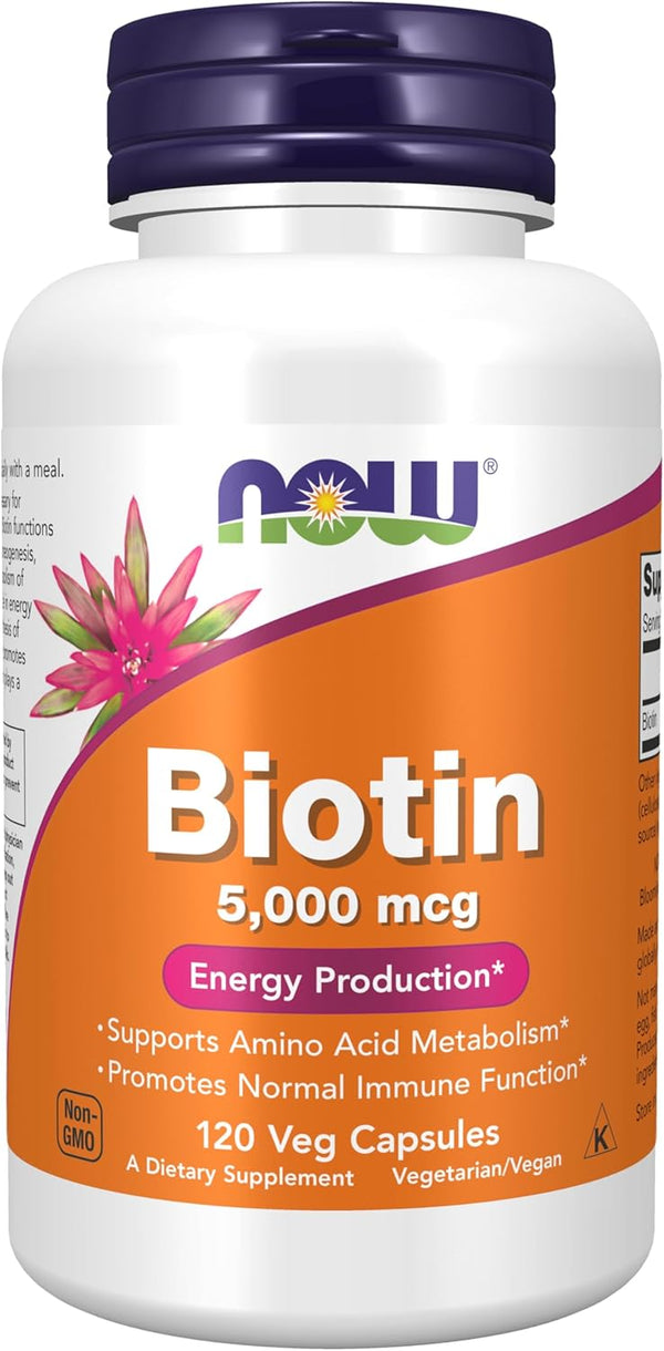 NOW Foods Supplements, Biotin 5,000 mcg, 120 Veg Capsules now
