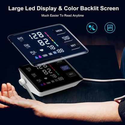 LIVAROCI Pressure Monitor, 9-17'' & 13-21'' Extra Large Blood Pressure Cuff Upper Arm, LED Color Backlit Screen Automatic Digital Blood Pressure Machine with USB Cable and 4 AAA Batteries LIVAROCI