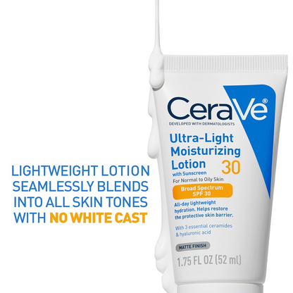 Cerave Moisturizing Lotion SPF 30| Sunscreen and Face Moisturizer with Hyaluronic Acid & Ceramides | Oil Free | 1.7 Ounce