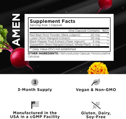 Amen Eyes Lutein Zeaxanthin Supplement - Marigold Red Beet Root Black Pepper - Eye Care, Vision Support Vitamins Formula - 3-Month Supply - Non-GMO - Vegan - 90 Capsules