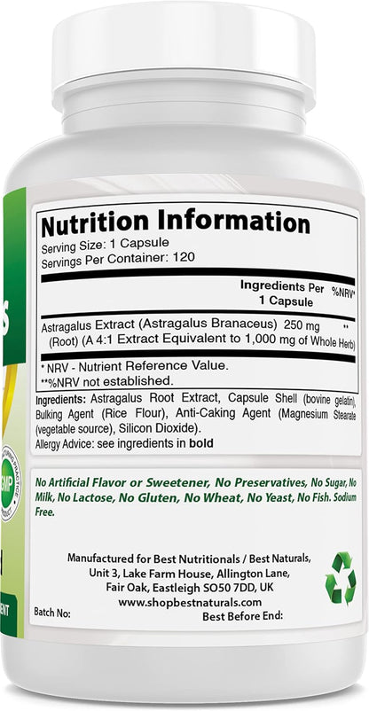 Best Naturals Astragalus 1000 mg 120 Capsules