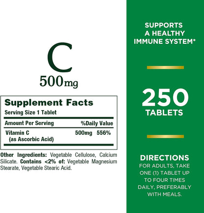 Nature’s Bounty Vitamin C Tablets, 500mg, 250 Count