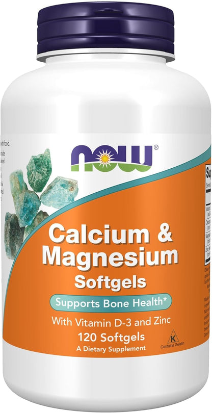 NOW Foods Calcium & Magnesium with Vitamin D3 and Zinc, 120 Softgels