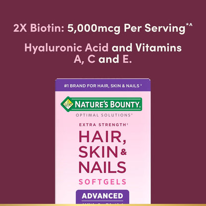 Nature's Bounty Optimal Solutions Advanced Hair, Skin and Nail Biotin & Vitamins A, C, & E, 150 Softgels