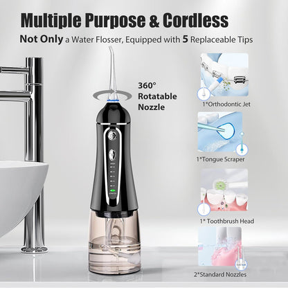 FZCOK Cordless Water Dental Flosser for Teeth Rechargeable - FZCOK 7 Clean Settings Oral Irrigator for Braces Adults Teeth Cleaning Portable with Long Battery Life, Waterproof