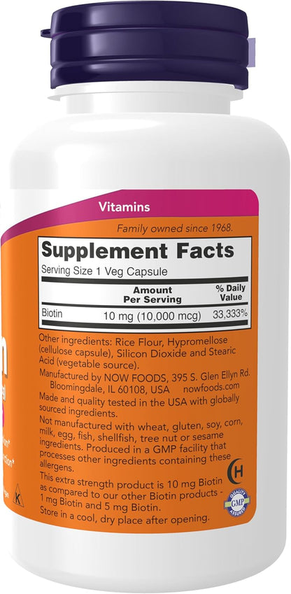 NOW Foods Supplements, Biotin 10 mg (10,000 mcg), 120 Veg Capsules