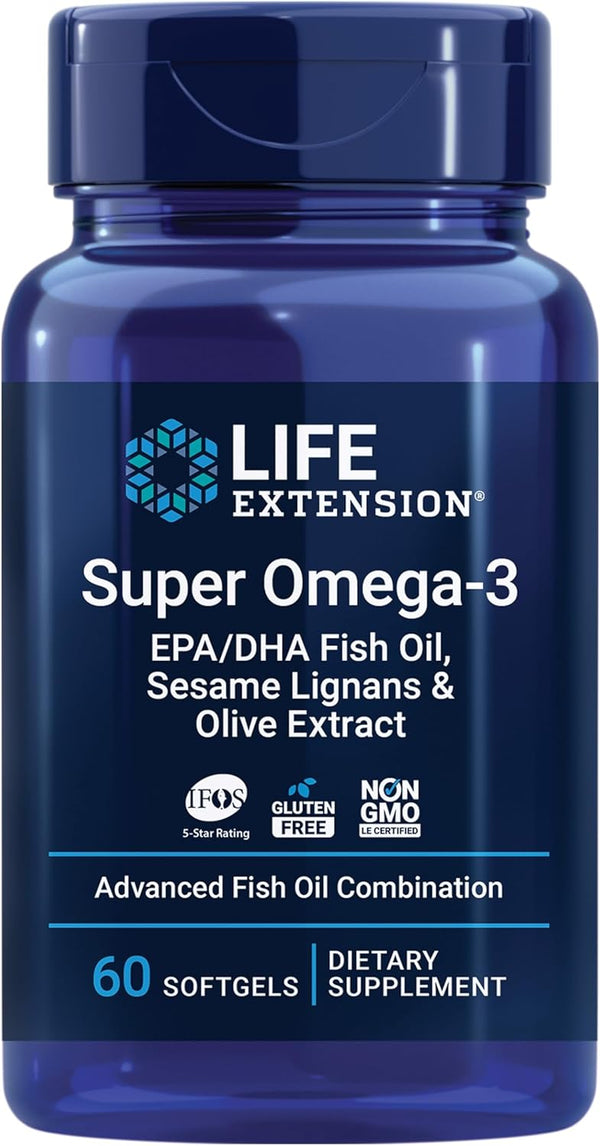 Life Extension, Super Omega-3, EPA/DHA Fish Oil, Sesame Lignans & Olive Extract, 60 Softgels Life Extension