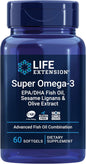 Life Extension Super Omega-3 EPA/DHA Fish Oil, Sesame Lignans & Olive Extract – Heart Health, Brain Health, Inflammation Health Support, Cholesterol Health Support, Gluten-Free, Non-GMO, 60 Softgels