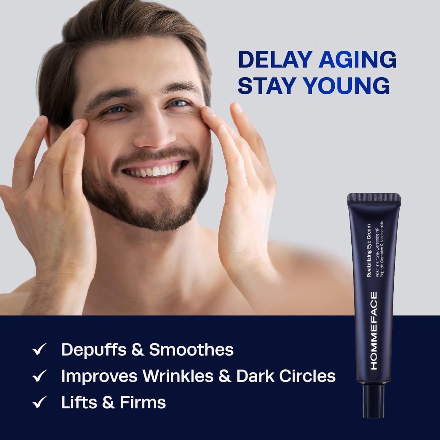 HommeFace Anti-Aging Revitalizing Eye Cream for Men with Volufiline 2%, Ceramide & Collagen, 1.05 oz