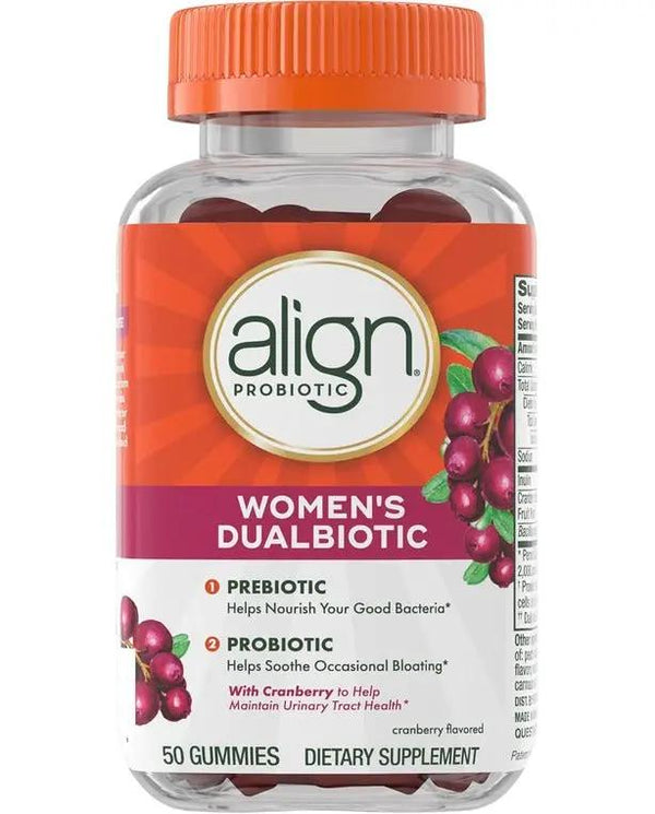 ALIGN Health, Prebiotic + Probiotic, with Cranberry for Feminine Health, Help Nourish & Add Good Bacteria for Digestive Health, 50 Gummies ALIGN