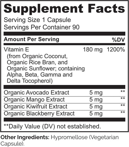 NATURELO Vitamin E - 180 mg (300 IU) of Natural Mixed Tocopherols from Organic Whole Foods - Supplement for Healthy Skin, Hair, Nails, Immune & Eye Health - Non-GMO, Soy Free - 90 Vegan Capsules