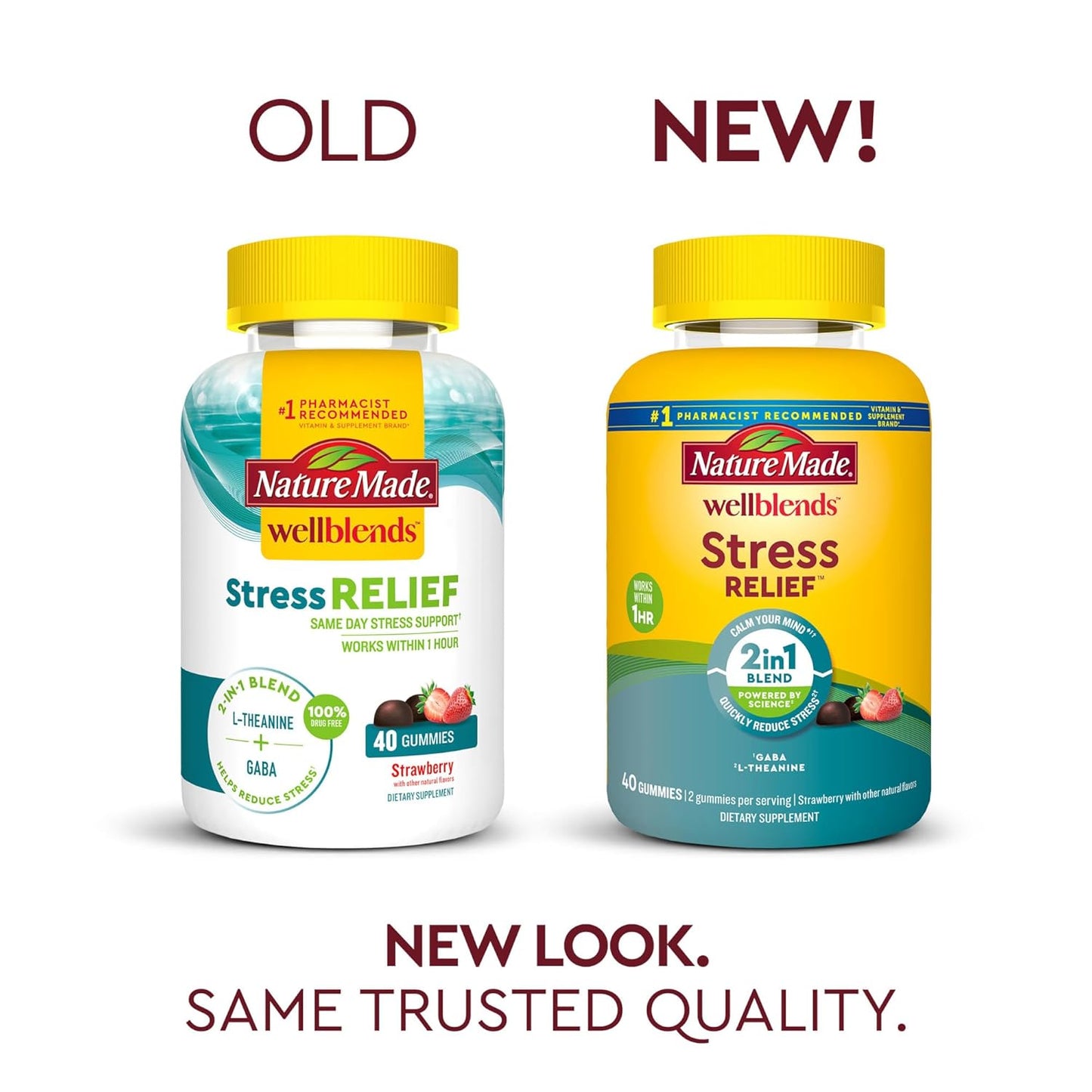 Nature Made Wellblends Stress Relief Gummies, L theanine 200mg to Help Reduce Stress - 40 Strawberry Flavor Gummies