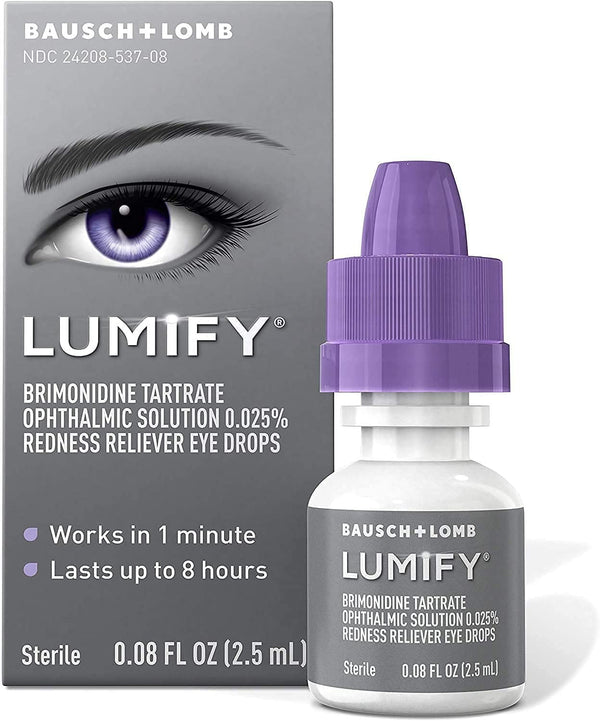 LUMIFY® Redness Reliever Eye Drops (Brimonidine Tartrate Ophthalmic Solution 0.025%) – from Bausch + Lomb, 0.08 Fl. Oz. (2.5 mL) Lumify