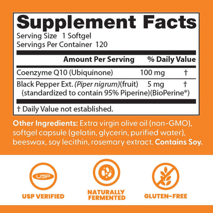 Doctor's Best High Absorption CoQ10 with BioPerine, Gluten Free, Naturally Fermented, Heart Health, Energy Production, 100 mg, 120