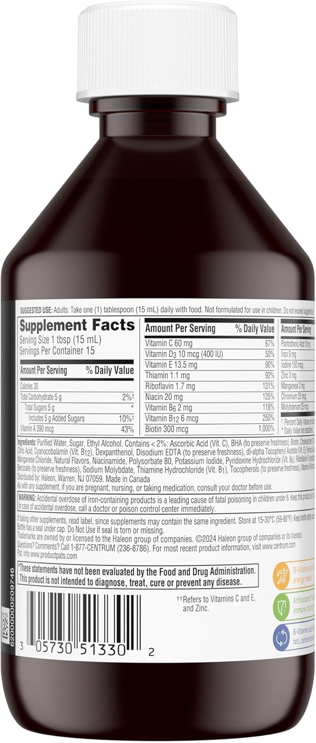 Centrum Liquid Multivitamin for Adults, Multivitamin/Multimineral Supplement with B Vitamins and Antioxidants, Citrus Flavor - 8 Fl Oz