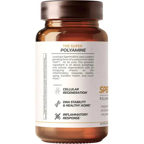 LevelUp Yuth Spermidine Capsules, 1 Researched Spermidine, 99% Concentration, 100x Potent Than Wheat Germ Extract for Anti-Aging DNA Telomere Support, 60 Count
