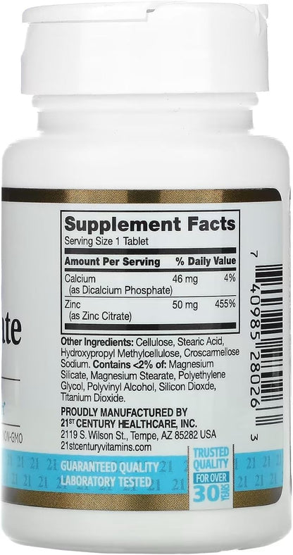 21st Century Zinc Citrate 50mg 60 Tablets