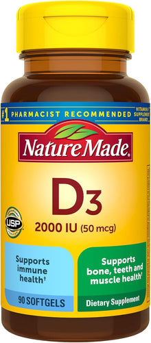 Nature Made Vitamin D3 2000 IU (50 mcg), 90 Softgels Nature Made