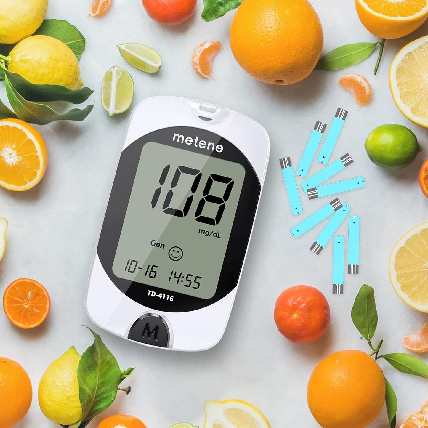 Metene TD-4116 Blood Glucose Monitor Kit, 100 Glucometer Strips, 100 Lancets, 1 Blood Sugar Monitor, 1 Lancing Device, Blood Sugar Test Kit, No Coding