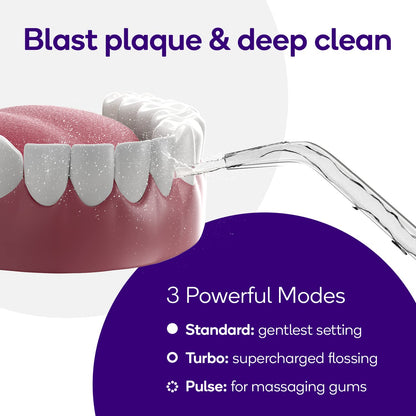 BURST Water Flosser for Teeth Cleaning – Cordless Water Flosser Picks for Plaque Removal Between Teeth, Braces & Dental Work – Electric & Portable Water Floss – Refillable 110mL Tank, 3 Modes – Black