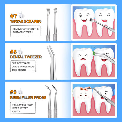 Sopito 11PCS Teeth Cleaning Tools Stainless Steel Dental Scraper, Home Use Basic Dental Tool Set
