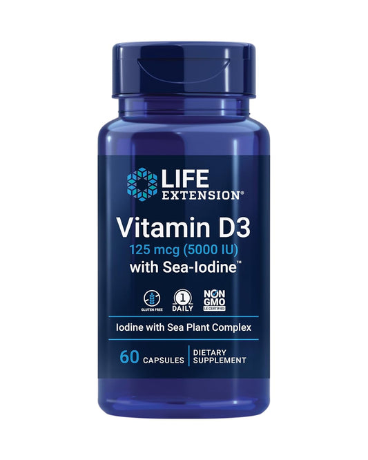 Life Extension Vitamin D3 125 mcg (5000 IU) with Sea-Iodine – 60 Capsules