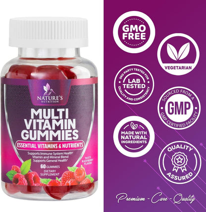 Nature's Nutrition Multivitamin Gummies with Vitamin C, D3 and Zinc for Immune Health Support
