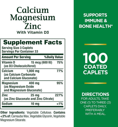 Nature's Bounty Calcium-Magnesium-Zinc 100 Caplets