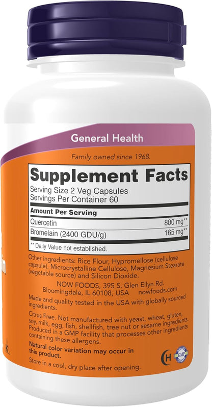 NOW Foods Supplements, Quercetin with Bromelain, Balanced Immune System*, 120 Veg Capsules