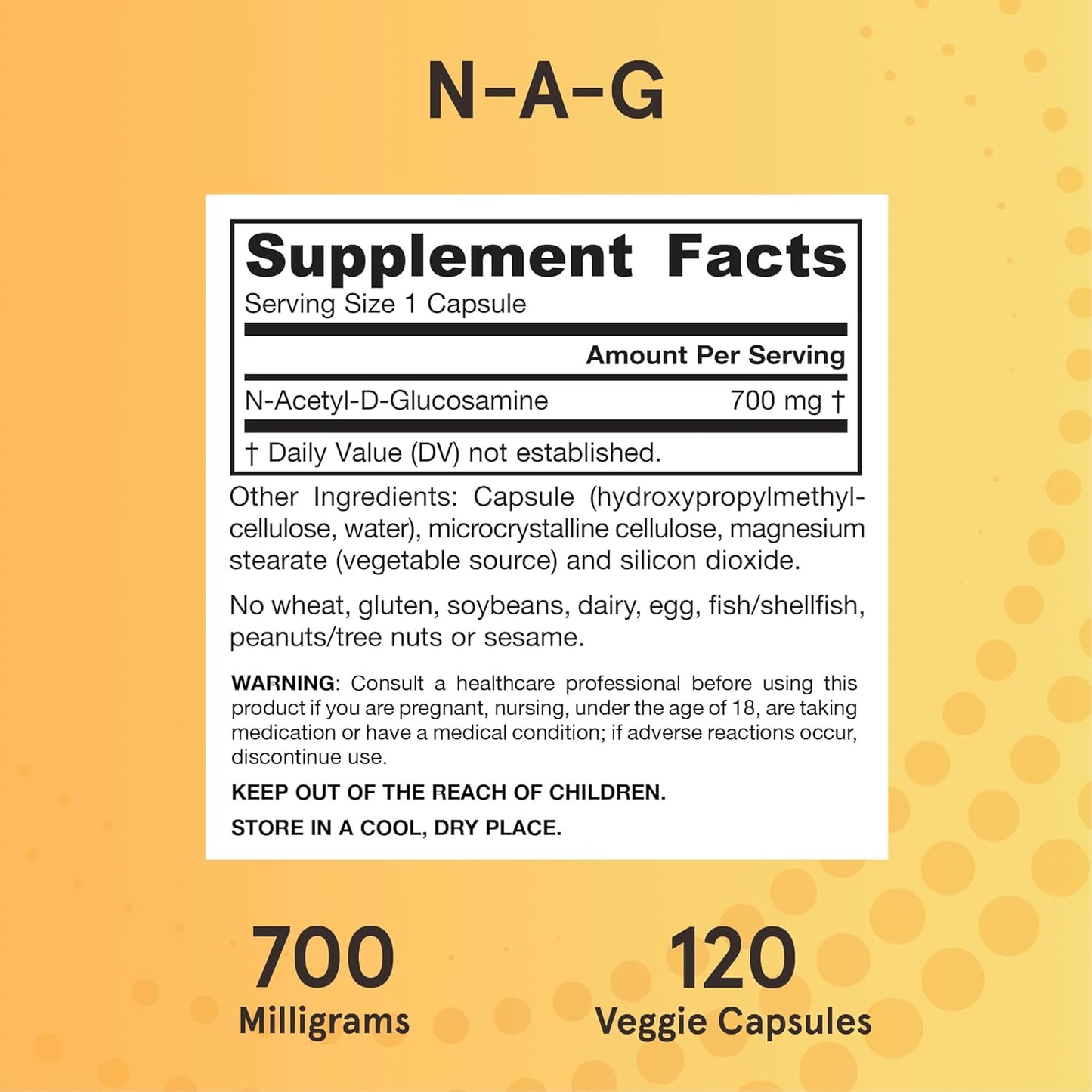Jarrow Formulas N-A-G 700 mg - 120 Veggie Caps - N-Acetyl Glucosamine - Versatile Form of Glucosamine - Supports Joint & Intestinal Health - Up to 120 Servings