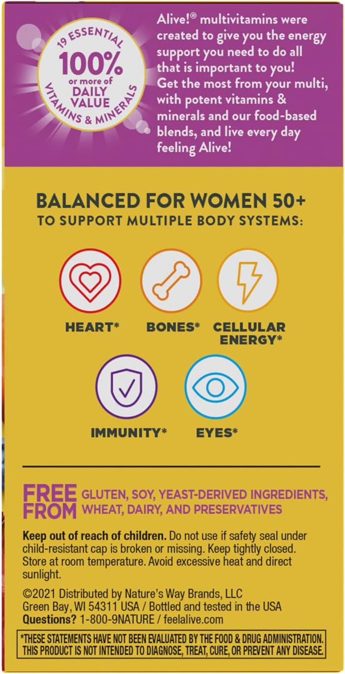 Alive! Women's 50+ Complete Daily Multivitamin Tablets, Supports Multiple Body Systems, 110 Count