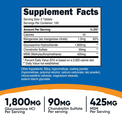 Nutricost Glucosamine 1800mg with Chondroitin & MSM, 240 Tablets, 120 Servings - Joint Support Formula - Non-GMO, Gluten Free