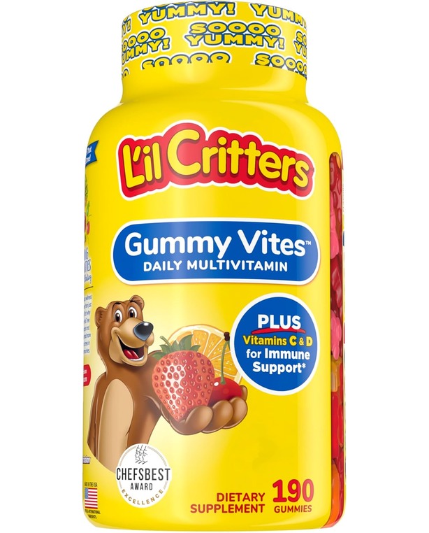 L'il Critters Gummy Vites Daily Kids Gummy Multivitamins Assorted Fruit Flavors for Ages 2+ Toddlers & Kids, Gummy Vitamin with Vitamin C and D, 95-190 Day Supply, 190 Gummies