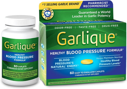 Garlique Healthy Blood Pressure Support Supplement, Odor Free Garlic, 1800 mcg Allicin, 60 Ct
