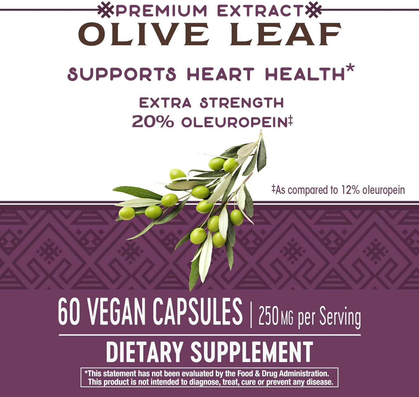 Nature's Way Premium Extract Standardized Olive Leaf 20% Oleuropein, 250 mg per serving, 60 VCaps