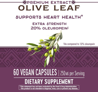 Nature's Way Premium Extract Standardized Olive Leaf 20% Oleuropein, 250 mg per serving, 60 VCaps