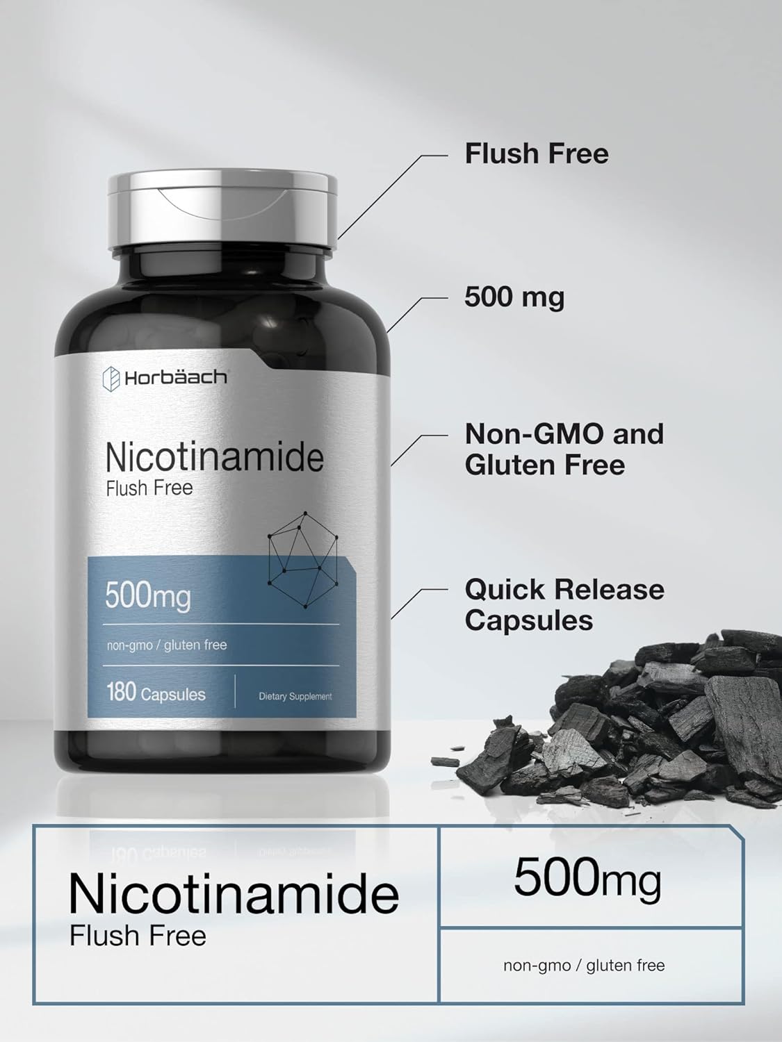 Horbaach - Nicotinamide | 500mg | 180 Capsules