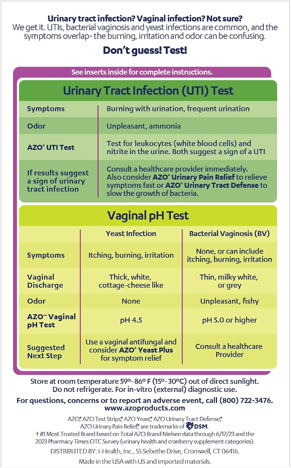 AZO Urinary Tract Infection (UTI) Test Strip + Vaginal pH Test Kit