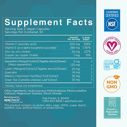 Natural Eye Health Vitamins with Bilberry Zeaxanthin Lutein - Macular Support Supplement, Formula Based On AREDS2® Clinical Trials Plus Carotenoids Quercetin EGCG - Macutene® Protect (60 Capsules)