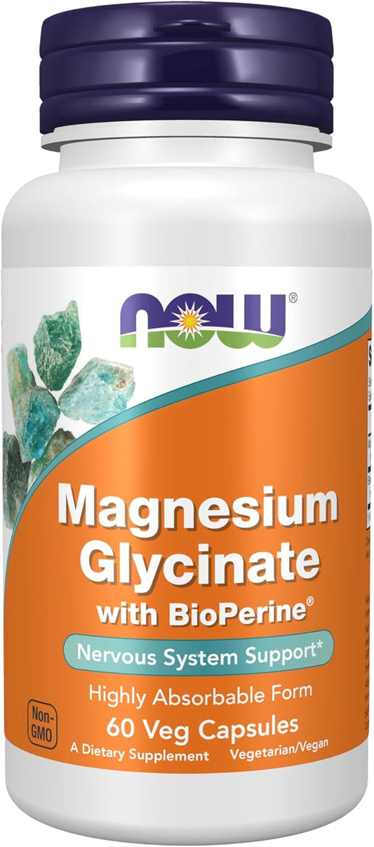 NOW Foods, Magnesium Glycinate With BioPerine®, 60 Veg Capsules