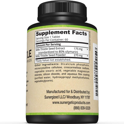 Premium Milk Thistle Complex - Supports Healthy Liver Function - Detox & Cleanse - Powerful Milk Thistle Extract & Seed Powder - Standardized Silymarin Content - 60 Milk Thistle Tablets