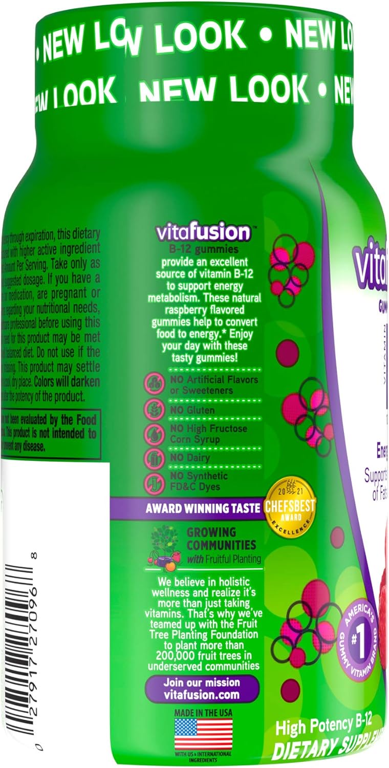 Vitafusion B12 Gummy Vitamins, Delicious Raspberry Flavor, 60ct (30 Day Supply)